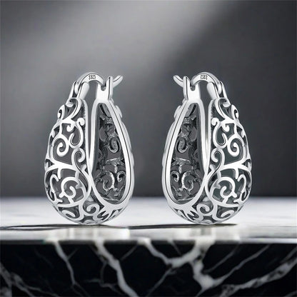 Vintage Vine Series 925 Sterling Silver Hoop Earrings