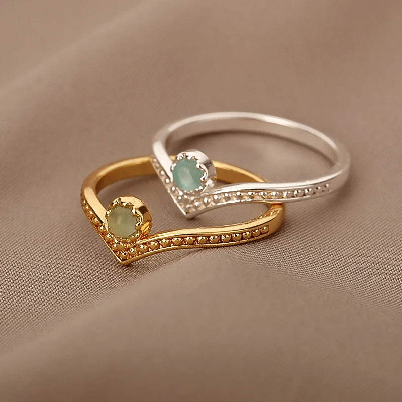 Waterdrop Opal Crown Ring for Women Gold Stainless Steel Finger Ring