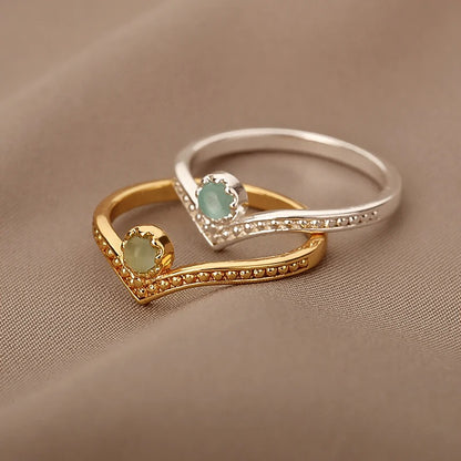 Waterdrop Opal Crown Ring for Women Gold Stainless Steel Finger Ring