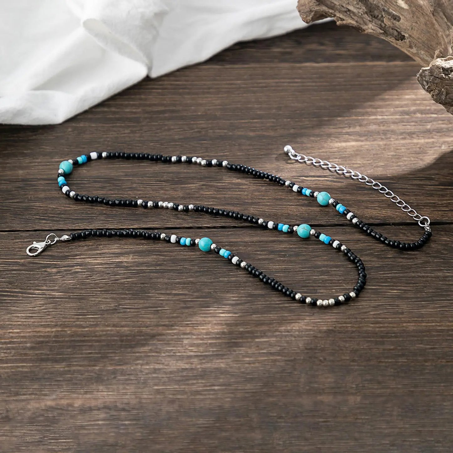 Trendy Summer Beach Necklace Men’s Turquoise & Black Beads