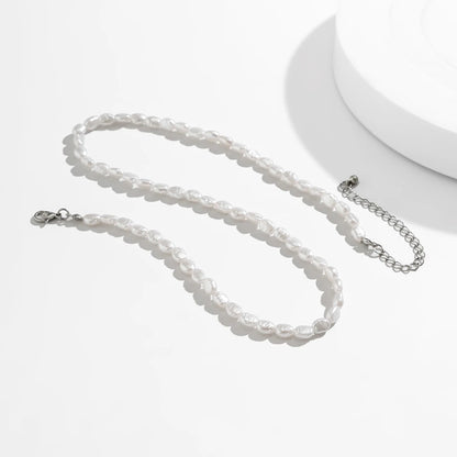 Salircon Simple Baroque Imitation Pearl Chain Choker Necklace Elegant Temperament Beaded Necklace Women's Wedding Party Jewelry