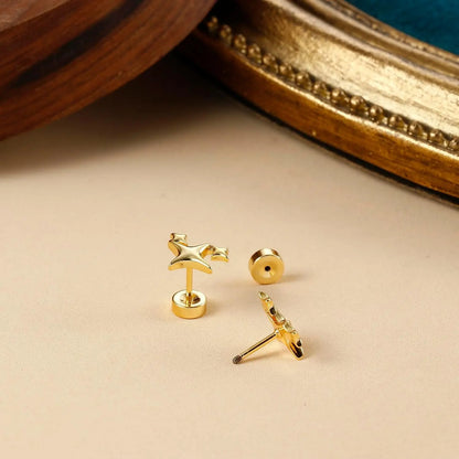 Small Star Flat Screw Back Stud Earrings for Women