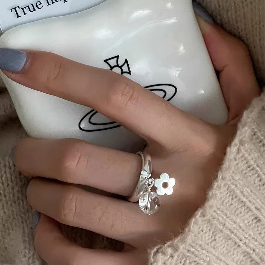 925 Sterling Silver Flower Ring Women Men Couple Jewelry