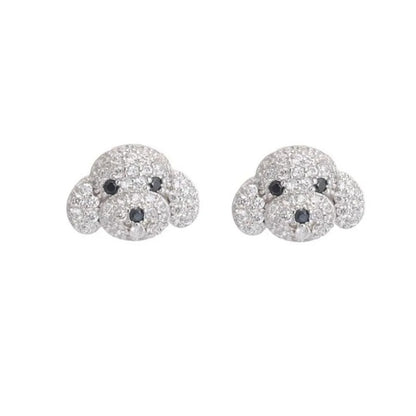 New Full Crystal Dog Stud Earrings 925 Sterling Silver Women