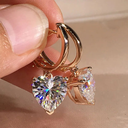 Charming Gold Heart Hoop Earrings with Zircon for Women