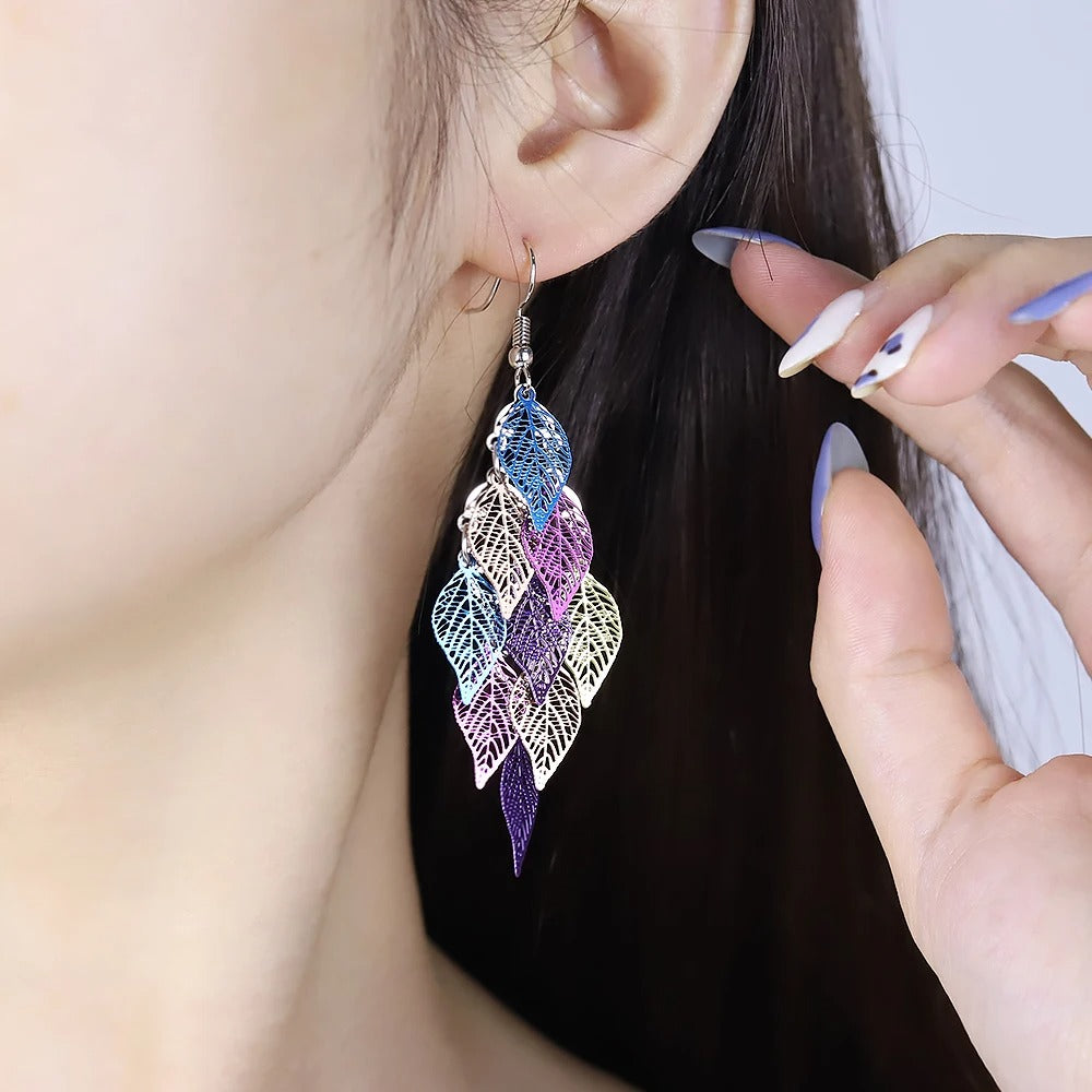 Small Nine Leaf Drop Earrings Ethnic Style Women Dangle Jewelry