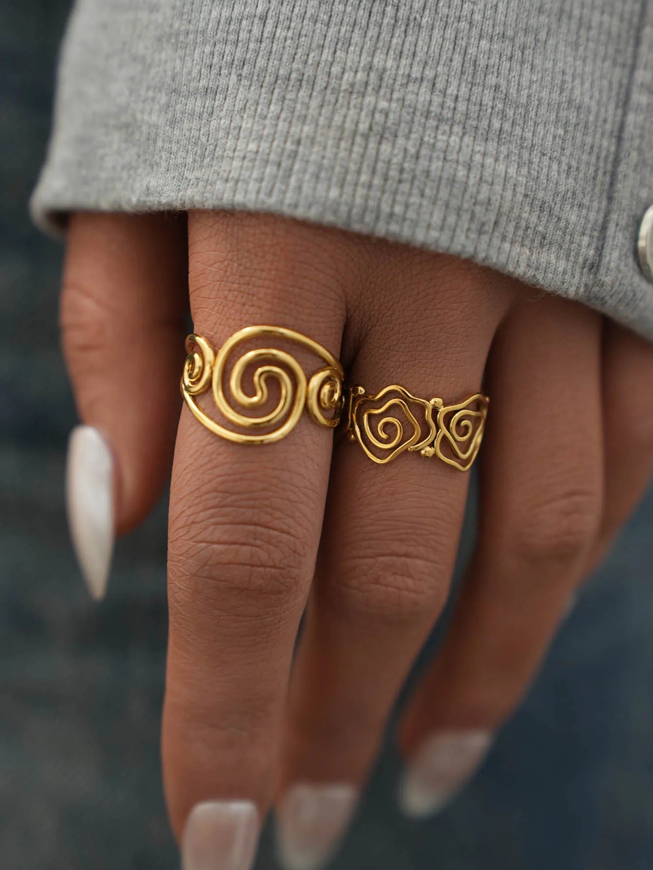 Stainless Steel Spiral Open Ring for Women – 18K Gold Plated Adjustable Waterproof Jewelry