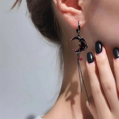 Red Moon Tassel Cosplay Earrings for Unisex