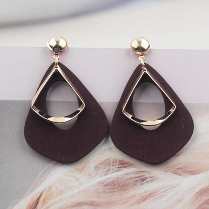 Trendy New Wooden Water Drop Hanging Earrings for Women Gold Color Metal Female Drop Earrings