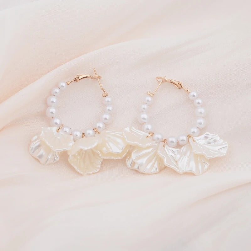Shell Flower Dangle Earrings Women Pearl Beads Jewelry