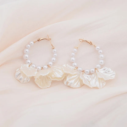 Shell Flower Dangle Earrings Women Pearl Beads Jewelry