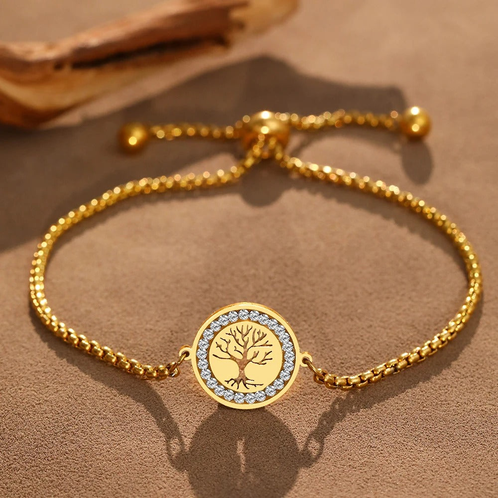 Stainless Steel Bracelets Exquisite Tree of Life Crystal Pendant Chain Trendy Bracelet For Women Jewelry Non-fading