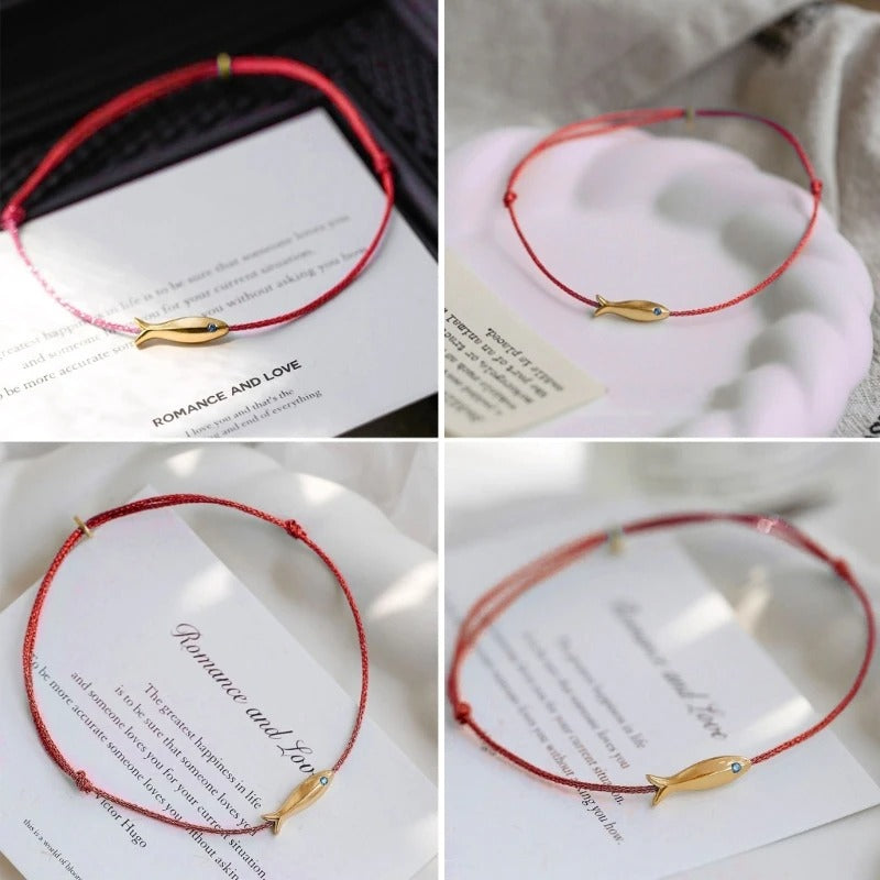 Women’s Cute Fish Bracelet Minimalist Red & Blue String Gift Jewelry