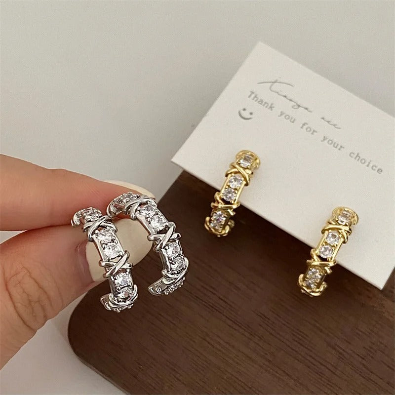 Vintage CC Cross Stud Earrings Korean Fashion Zircon Jewelry Gifts
