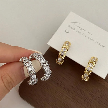 Vintage CC Cross Stud Earrings Korean Fashion Zircon Jewelry Gifts