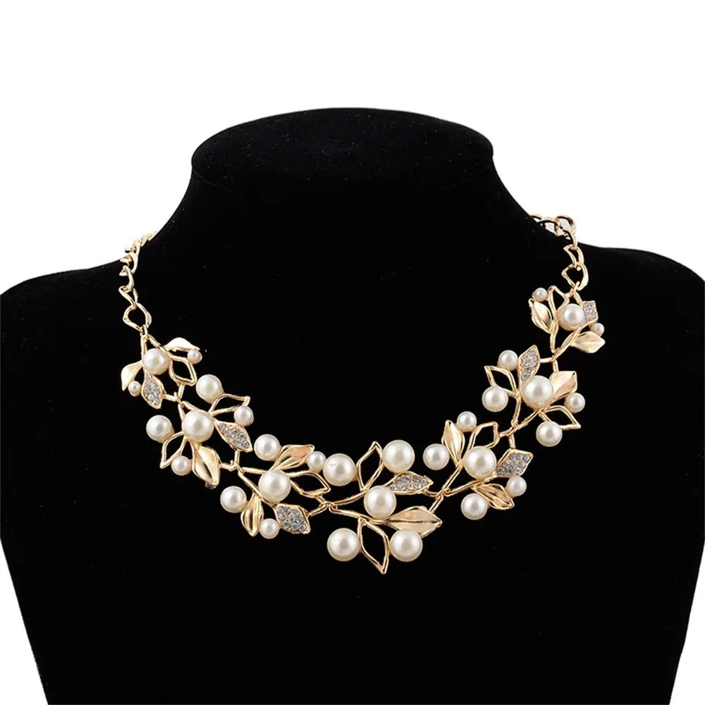 Pearl Leaf Statement Necklace Ethnic Style Jewelry for Women