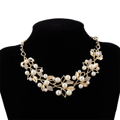 Pearl Leaf Statement Necklace Ethnic Style Jewelry for Women