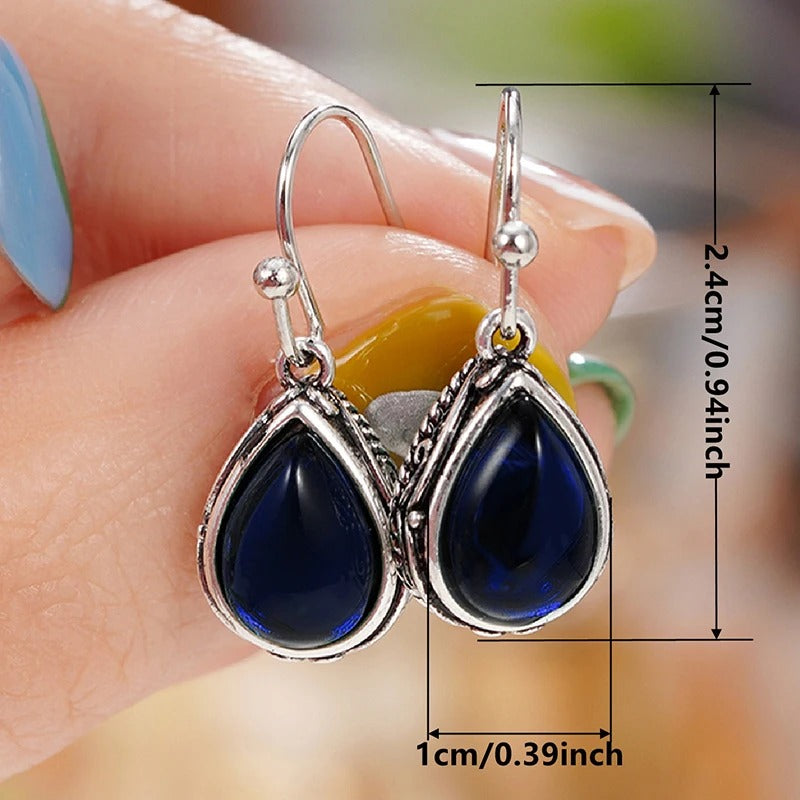 Pear Stone Drop Earrings Women Ethnic Aesthetic Carved Jewelry