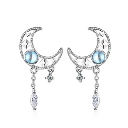 925 Sterling Silver Moon Tassel Stud Earrings for Women