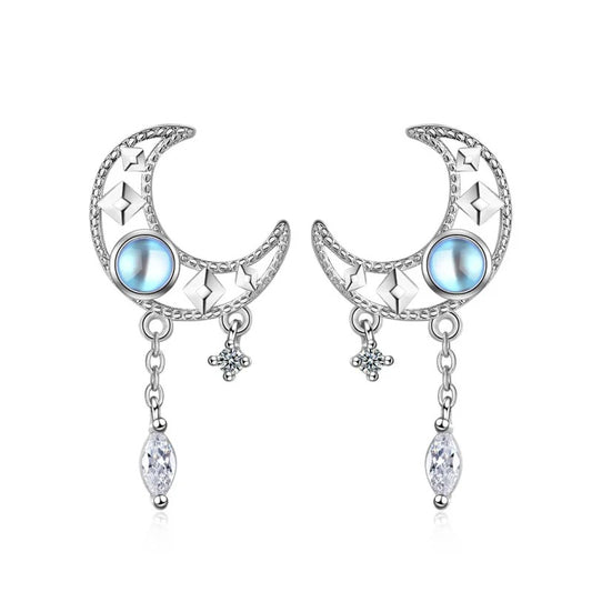 New in 925 Sterling Silver Women Moon Tassel Stud Earrings For Women Luxury Designer Jewelry