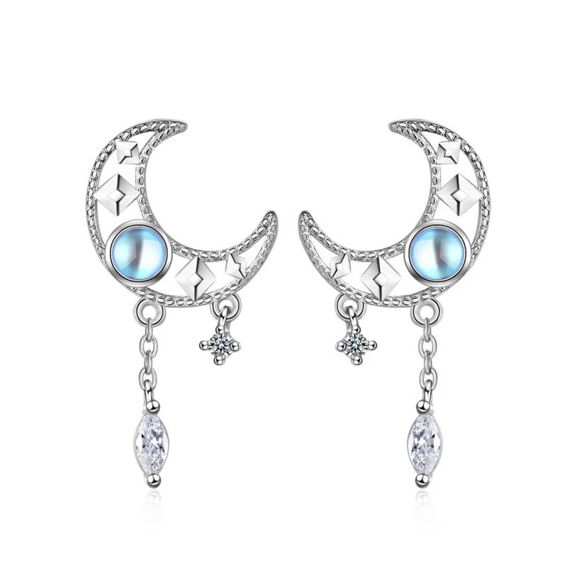 New in 925 Sterling Silver Women Moon Tassel Stud Earrings For Women Luxury Designer Jewelry