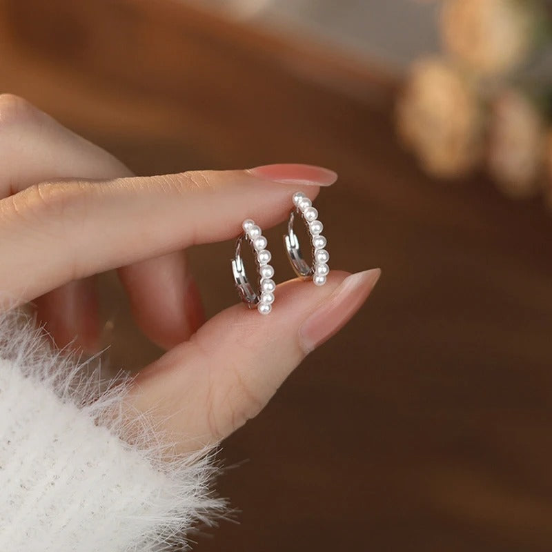 Sterling Silver Pearl Hoop Earrings for Women Classic Fine Jewelry Minimalist Accessories
