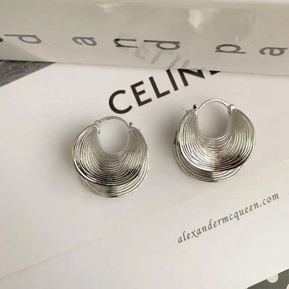 Geometric Fan-Shaped Earrings Gold Metal Statement Jewelry