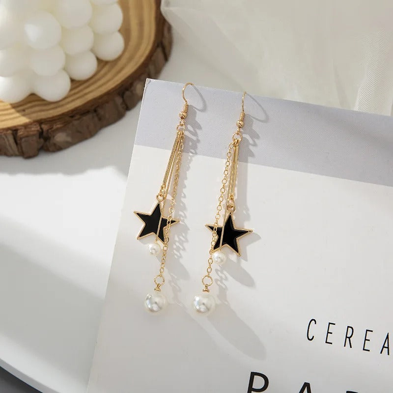 Fashion Long Tassel Earrings for Women Wedding Party Pearl Star Charms Dangle Earrings Vintage Hook Drop Earrings Jewelry Gift
