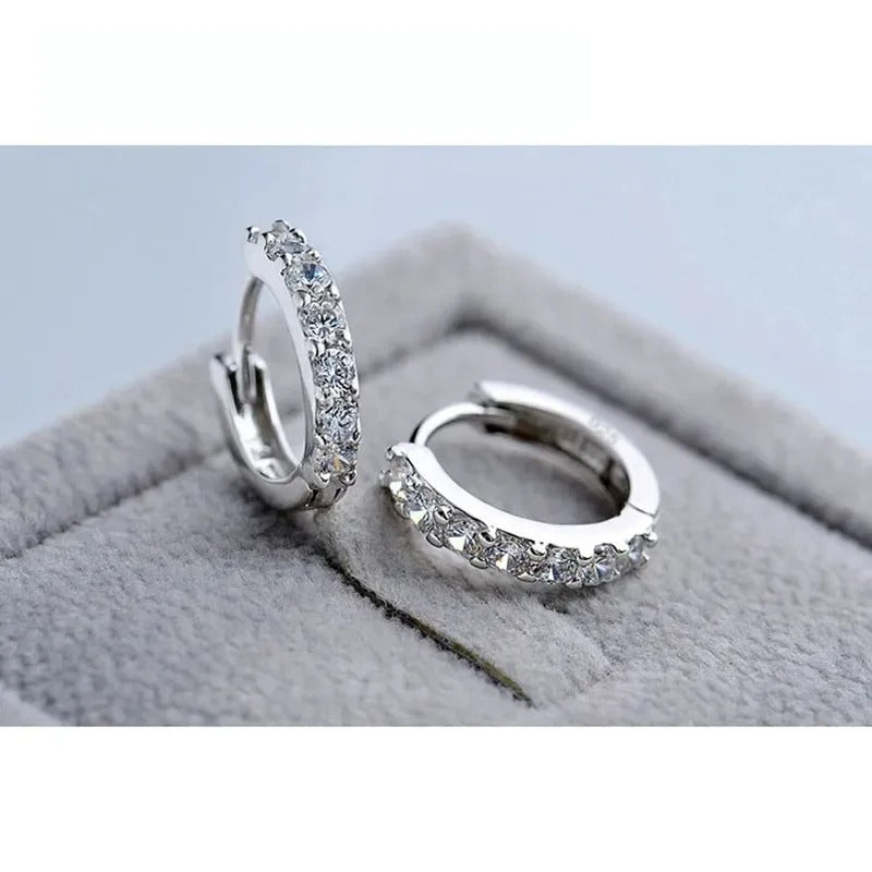 Luxury 925 Silver Rhinestone Hoop Earrings Romantic Jewelry for Women