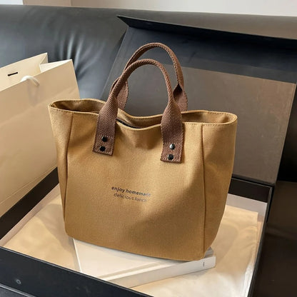 Classic Canvas Tote Bag Durable Solid Color Shoulder Bag for Work