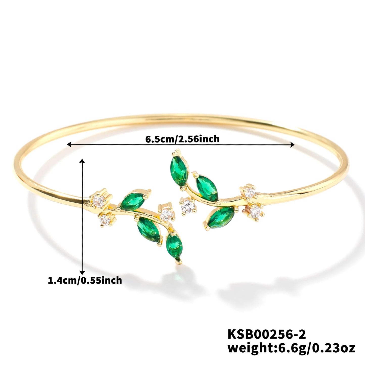 Leaf Zircon Open Bracelet Gold Color Stainless Steel Cuff Bracelet Tiny Hand Jewelry