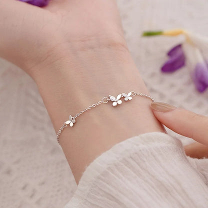 925 Silver Diamond-Studded Butterfly Bracelet Women's Fashion Temperament Flower Adjustable Bracelet