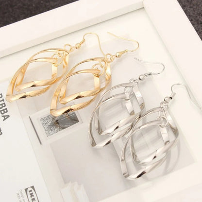 Korean Long Geometric Leaf Tassel Drop Earrings for Women