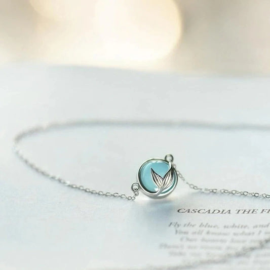 Romantic Mermaid Tail with Blue Stone Design Women's Pendant Necklace Fancy Neck Accessories for Party Girl Gift Jewelry