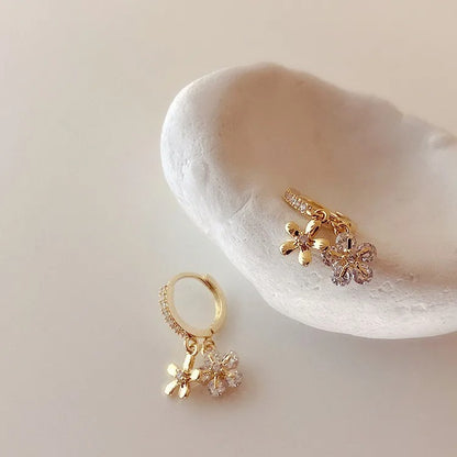 Micro Pave Zirconia Flower Hoop Earrings Women Korean Style