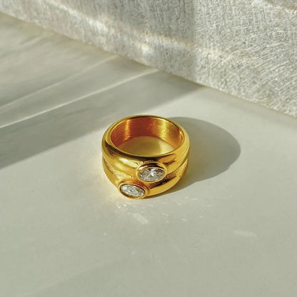 Trendy Bilayer Zircon Crystal Ring Stainless Steel Women