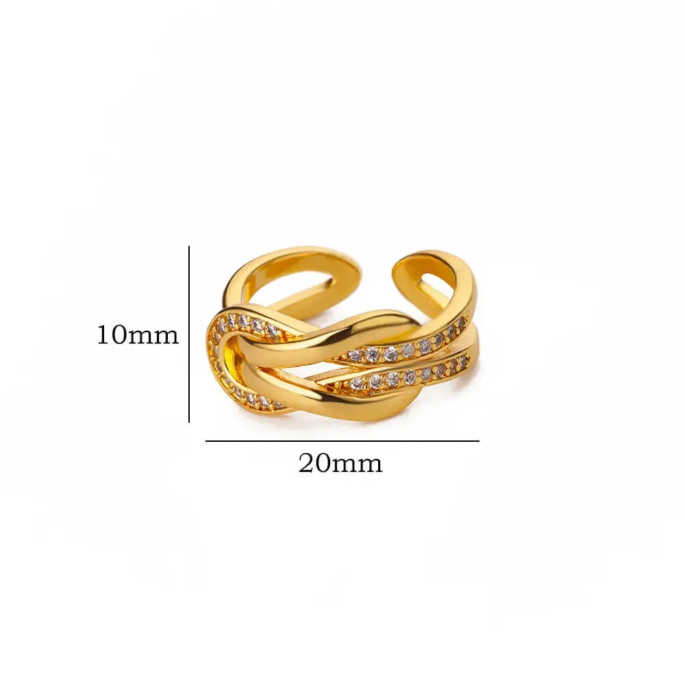 Gold Infinity Zircon Ring Adjustable Stainless Steel Wedding Jewelry for Women