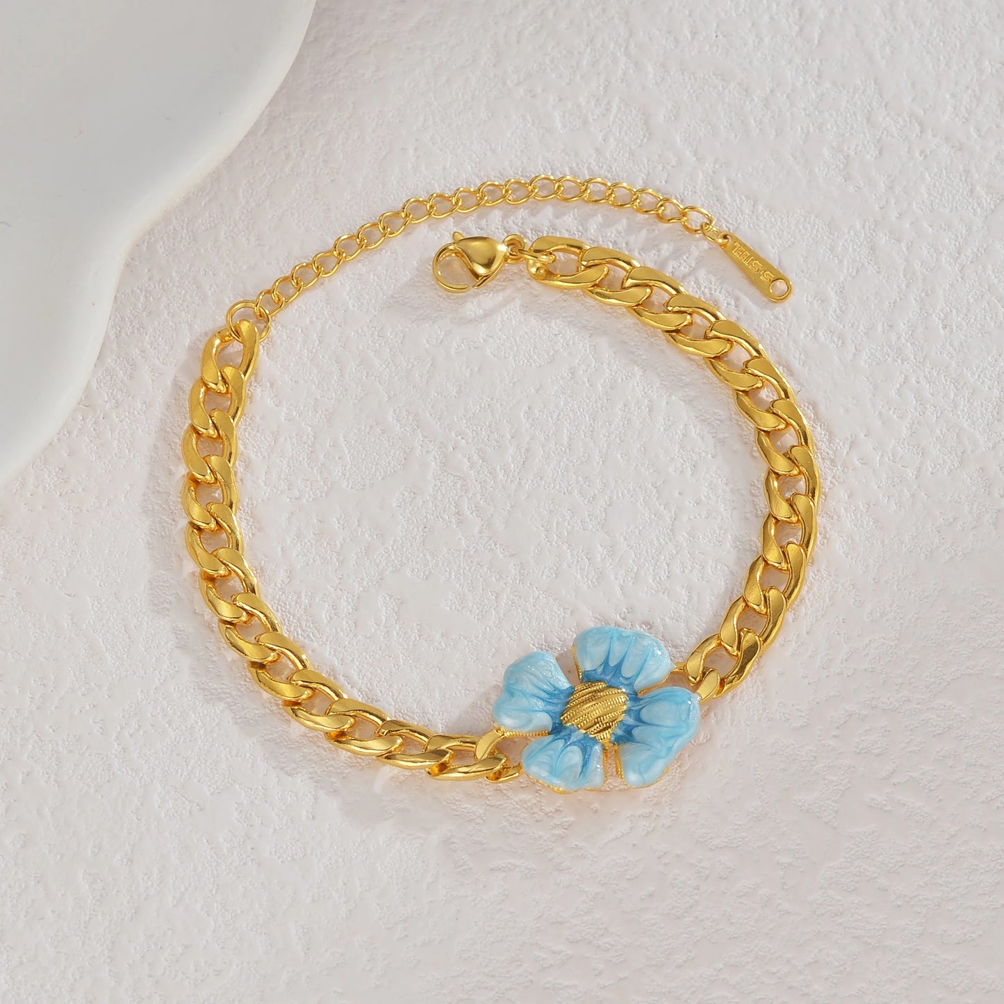 Stainless Steel Flower Bracelet Chunky Cuban Link Gold Women Jewelry