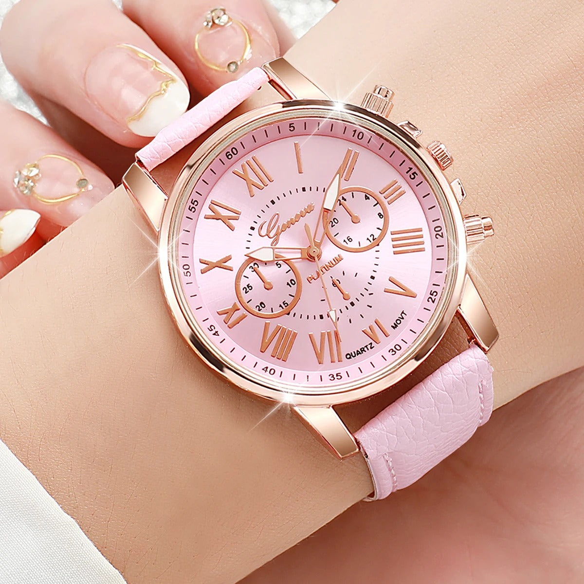 5PCS Women's Watches Fashion Leather Band Quartz Watch Ladies Silicone Band Wristwatch Without Box