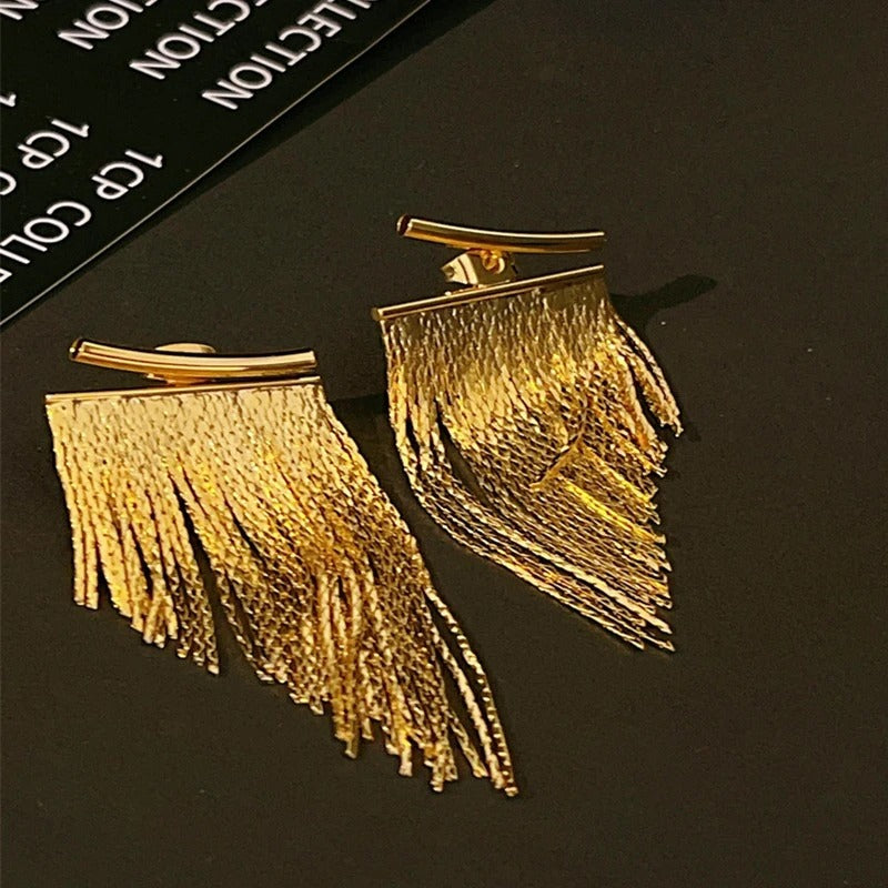 Bling Gold Tassel Earrings Women Wedding Daily Fashion