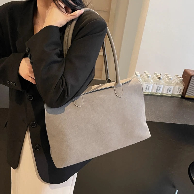 Women’s Business Faux Suede Briefcase Tote Large Capacity Handbag