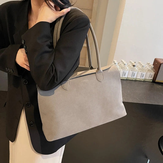 Women’s Business Briefcase Shoulder Tote Soft Faux Suede Large Capacity Luxury Designer Handbag