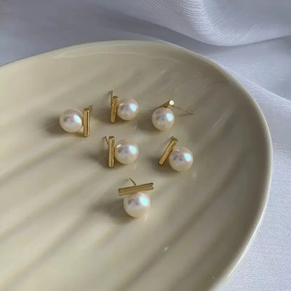 Simple Imitation Pearl Stud Earrings Gold Color Alloy Acrylic Beads Earring for Women Fashion Jewelry Trends Accessories