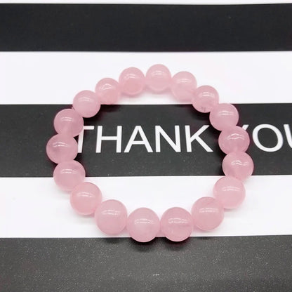 Pink Rose Quartz Stretch Bracelet Natural Stone Jewelry for Women