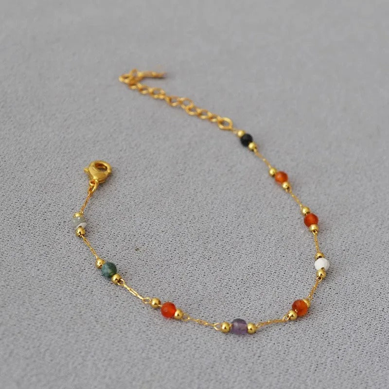 Natural Colored Beads Bracelet Women Non-Fading Golden Hand Jewelry
