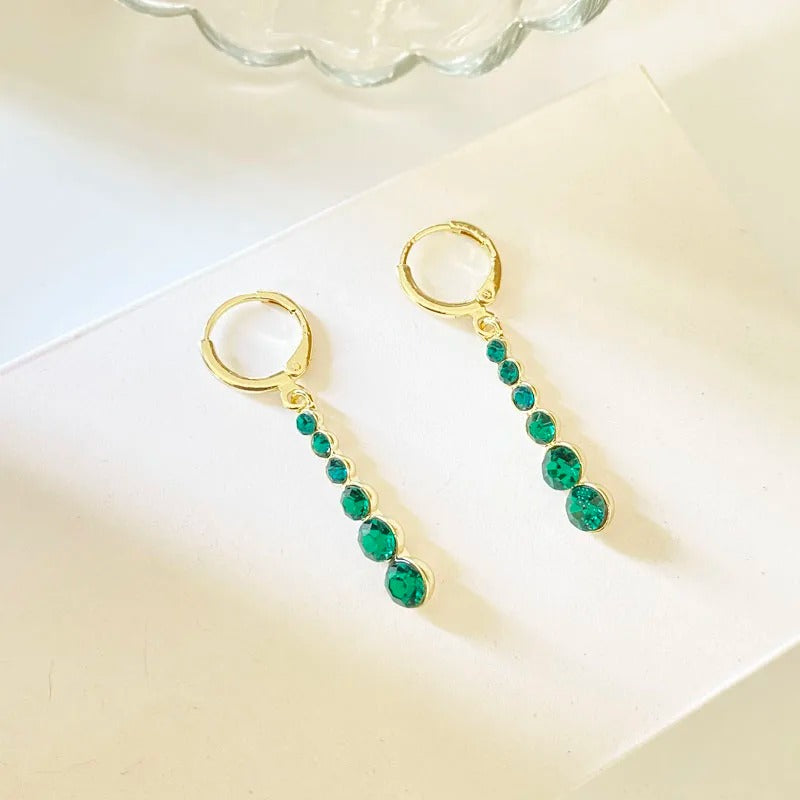 Green Long Dangle Earrings Women Multi-Layer Rhinestone Beads