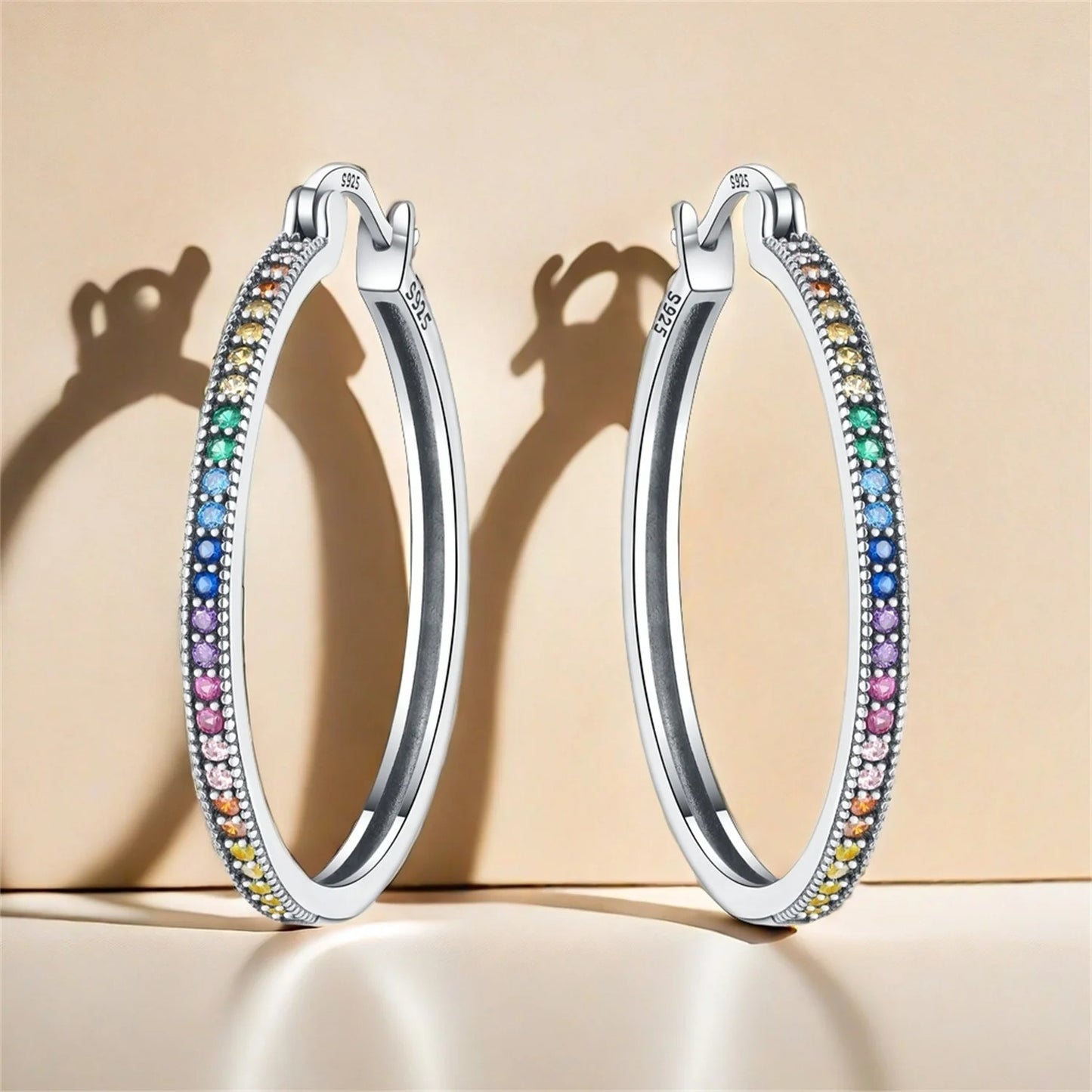 925 Sterling Silver Rainbow Gradient Hoop Earrings for Women
