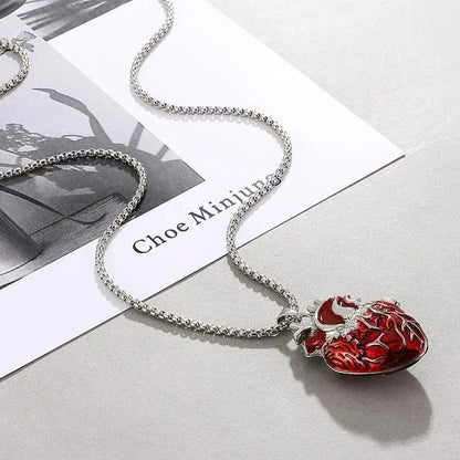 Gothic Rose Red Heart Necklace Y2K Grunge Jewelry