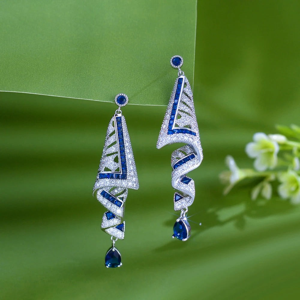 Chunky Royal Blue CZ Water Drop Earrings Women Party Jewelry