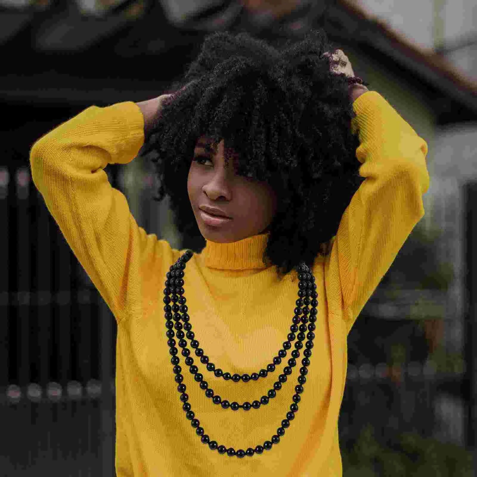 Sweater Necklace Long Pearl Accessories for Women Choker Necklaces Black Ladies